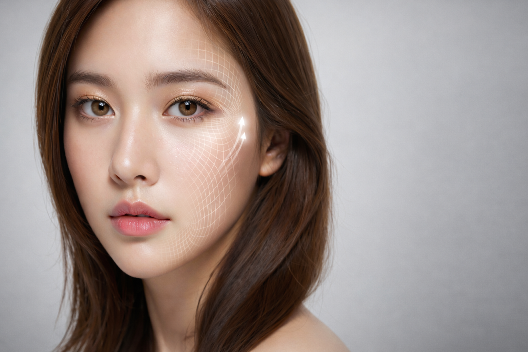 左頬に上矢印が書いてある女性の画像