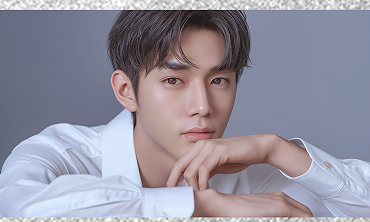 若い男性が顎に手を当てている画像